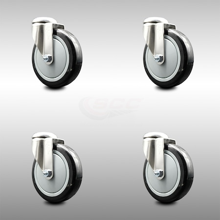 Service Caster 5 Inch 316SS Black Polyurethane Wheel Swivel Bolt Hole Caster Set SCC-SS316BH20S514-PPUB-BLK-4